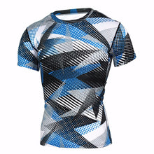 Blue Abstract Free Flow Premium Workout Compression Shirt Short Sleeves