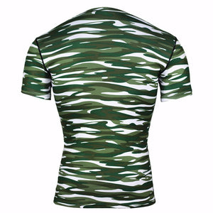 Green Stripes Free Flow Premium Workout Compression Shirt Short Sleeves